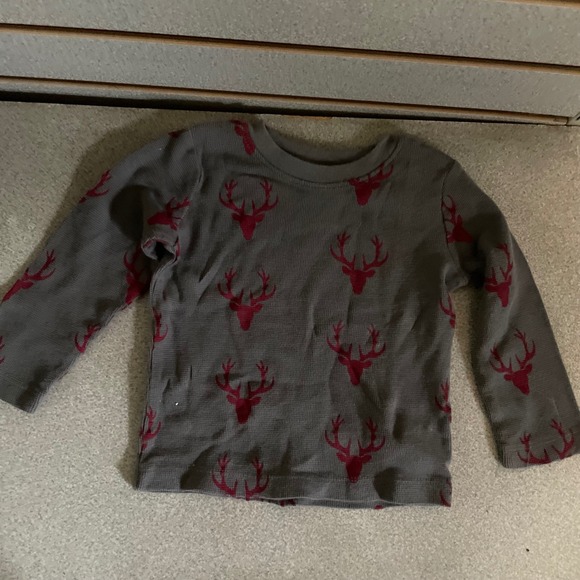Wrangler Baby Gray Red Stag Deer Antler Waffle Knit Long Sleeve Shirt 18 Month - Picture 1 of 3